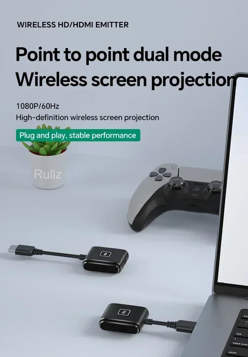 50M Type C Wireless HDMI Video Transmitter Receiver Extender USB-C TV Stick Adapter for Camera Phone Laptop PC to TV Projector