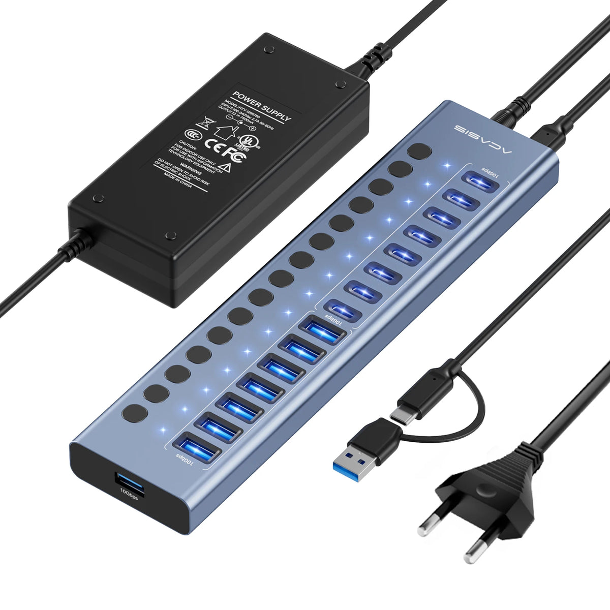 USB 3.1 Hub | 16/10/7 Ports, 10Gbps Data Transfer, Individual Switches, Powered