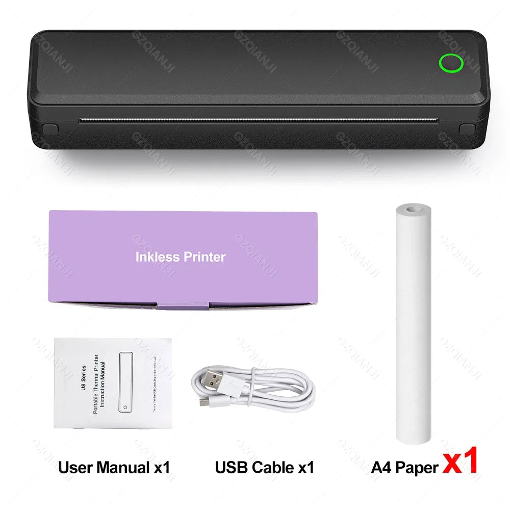 Portable A4 Thermal Printer | No Ink, Bluetooth, Prints PDF/Word/Excel Anywhere