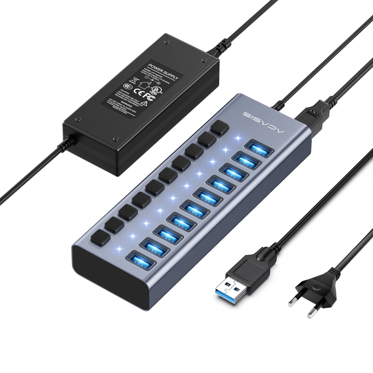 USB 3.1 Hub | 16/10/7 Ports, 10Gbps Data Transfer, Individual Switches, Powered