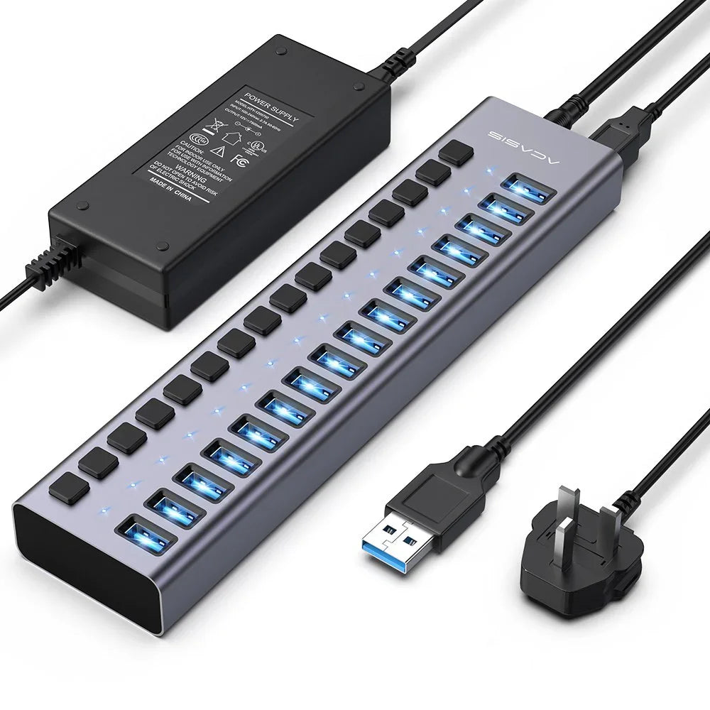 USB 3.1 Hub | 16/10/7 Ports, 10Gbps Data Transfer, Individual Switches, Powered
