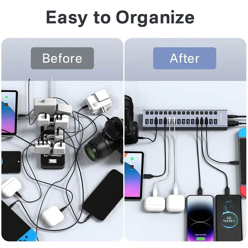 USB 3.1 Hub | 16/10/7 Ports, 10Gbps Data Transfer, Individual Switches, Powered